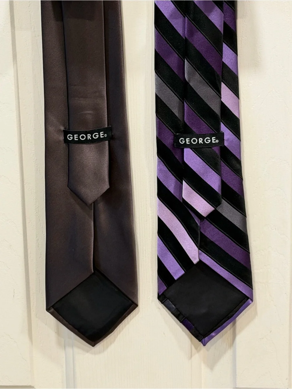 George Purple Stripe and Solid Brown Necktie Set of 2
